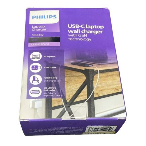 Philips 60W GaN USB-C Laptop Charger Fast Charging Compact Foldable Adapter - Picture 4 of 6
